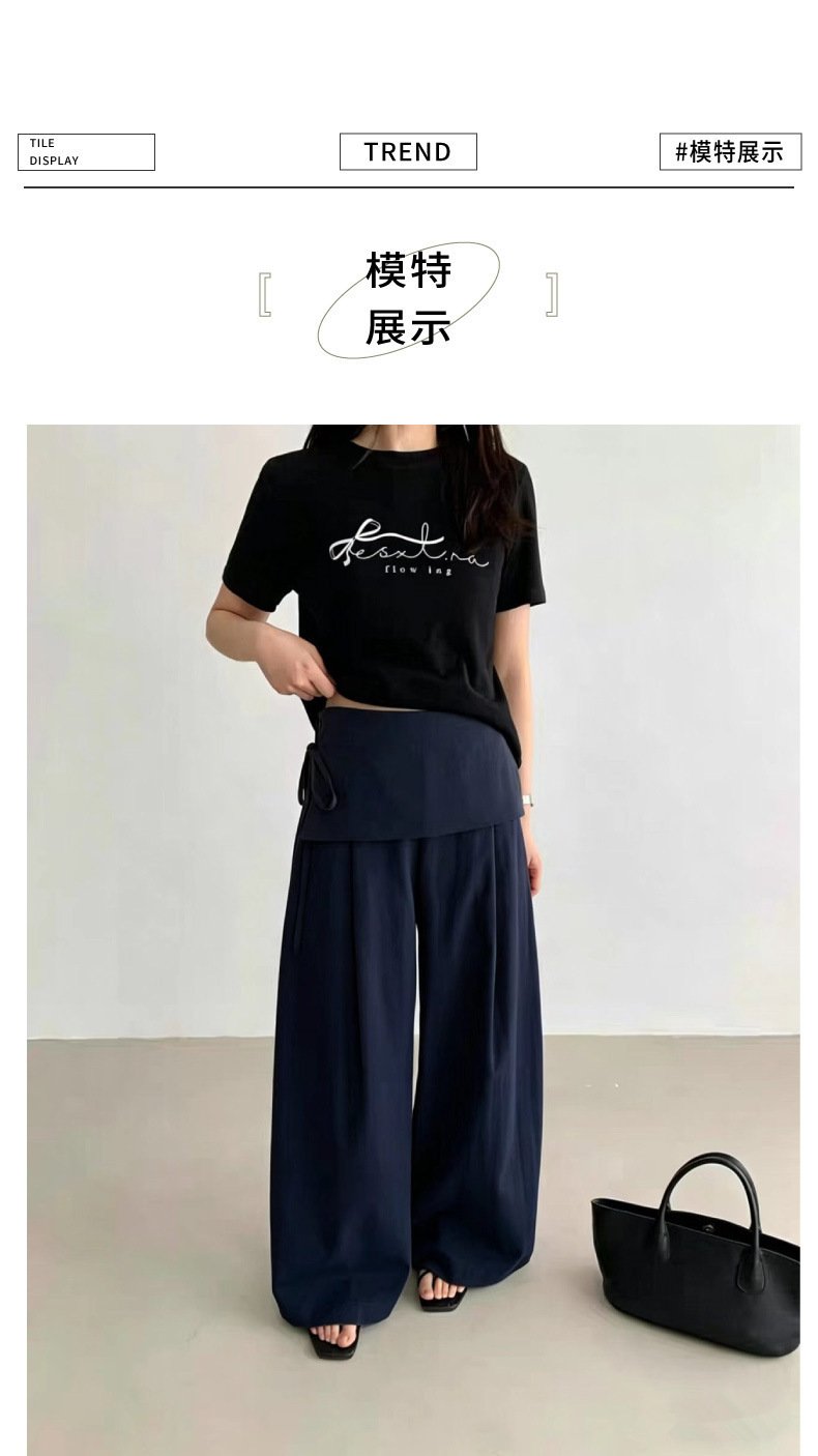 Trendy new spring/autumn casual two-piece skirt and pants set for women, featuring Korean-inspired design, high waist, slimming effect, and straight-leg fit. 9